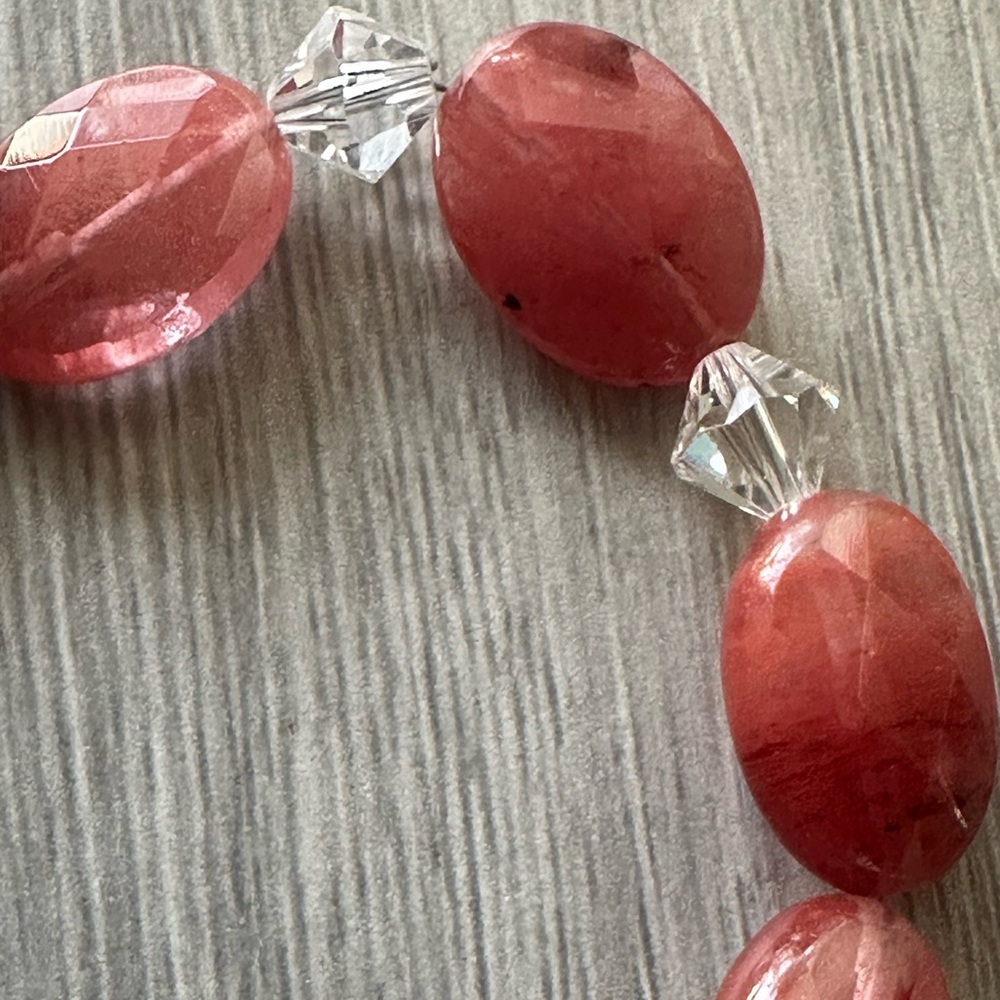 Unakite Pink Quartz & Crystal Beaded Necklace W/ 925 Sterling S-Clasp - Picture 5 of 8